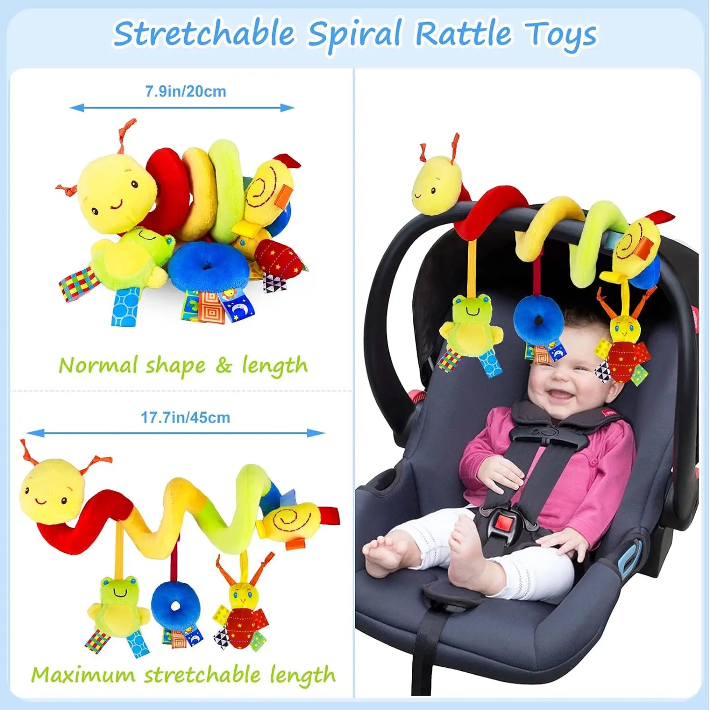 Car Seat Spiral Hanging Rattle Toy Plush Animal 0-24M