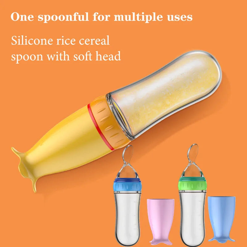 Silicone Squeeze Feeding Bottle with Spoon