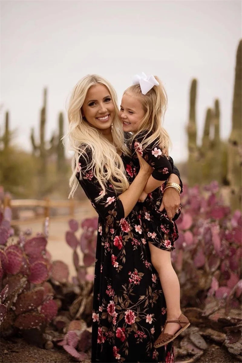 Mom and Daughter Matching Floral Dress Set