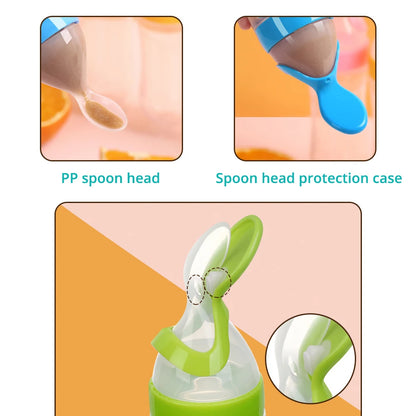 Silicone Squeeze Feeding Bottle with Spoon