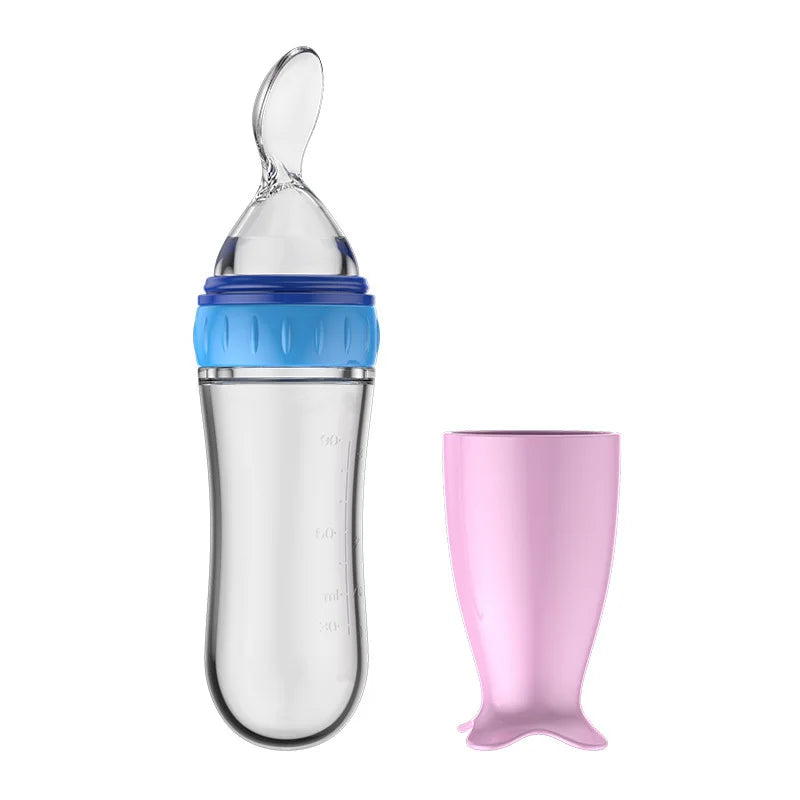 Silicone Squeeze Feeding Bottle with Spoon