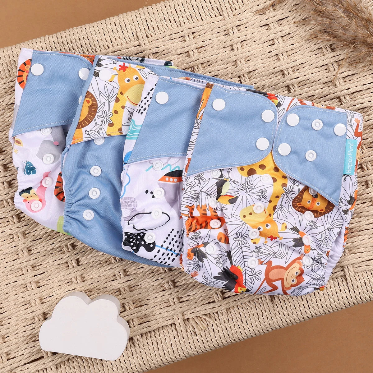 HappyFlute 4PCS Reusable Pocket Cloth Diapers