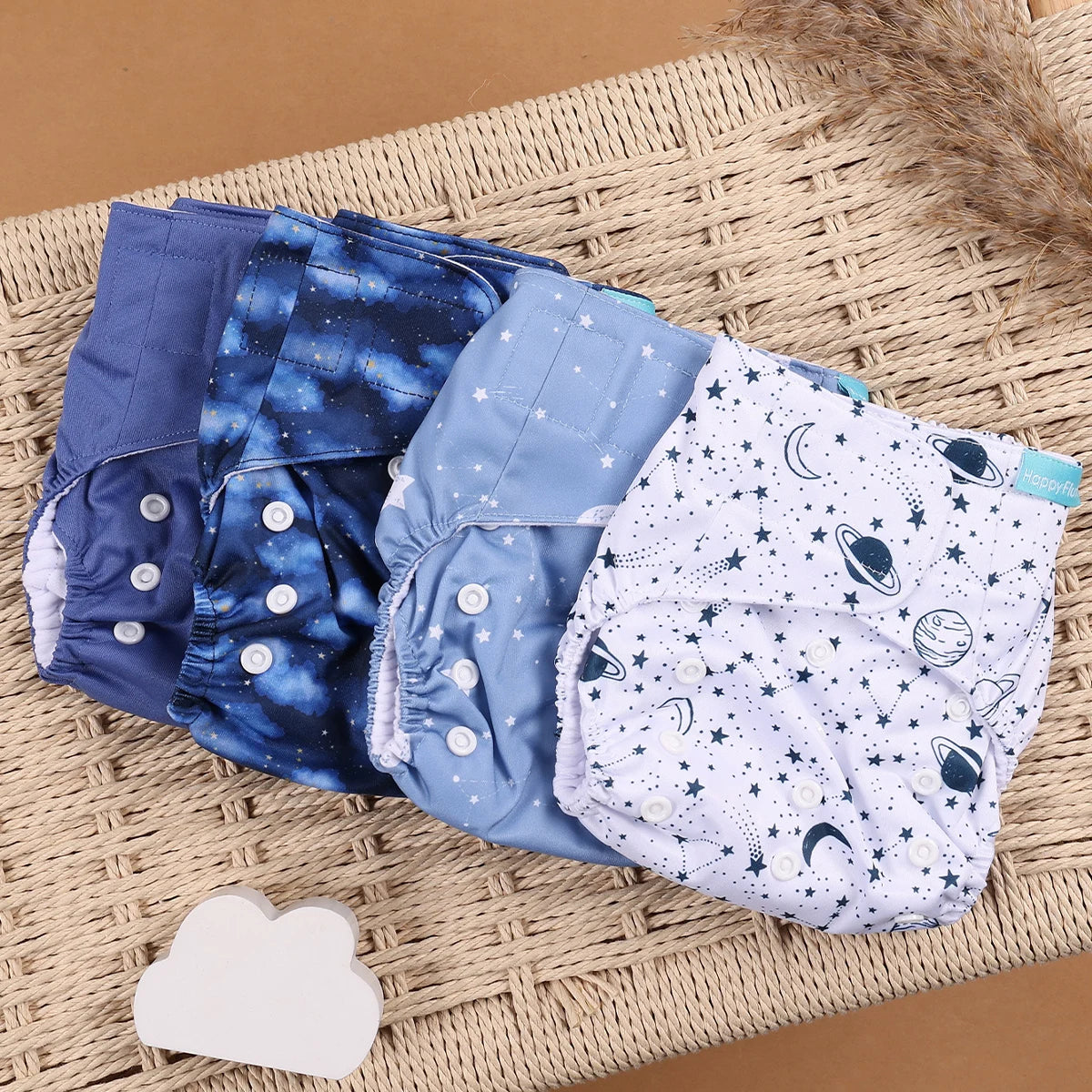 HappyFlute 4PCS Reusable Pocket Cloth Diapers