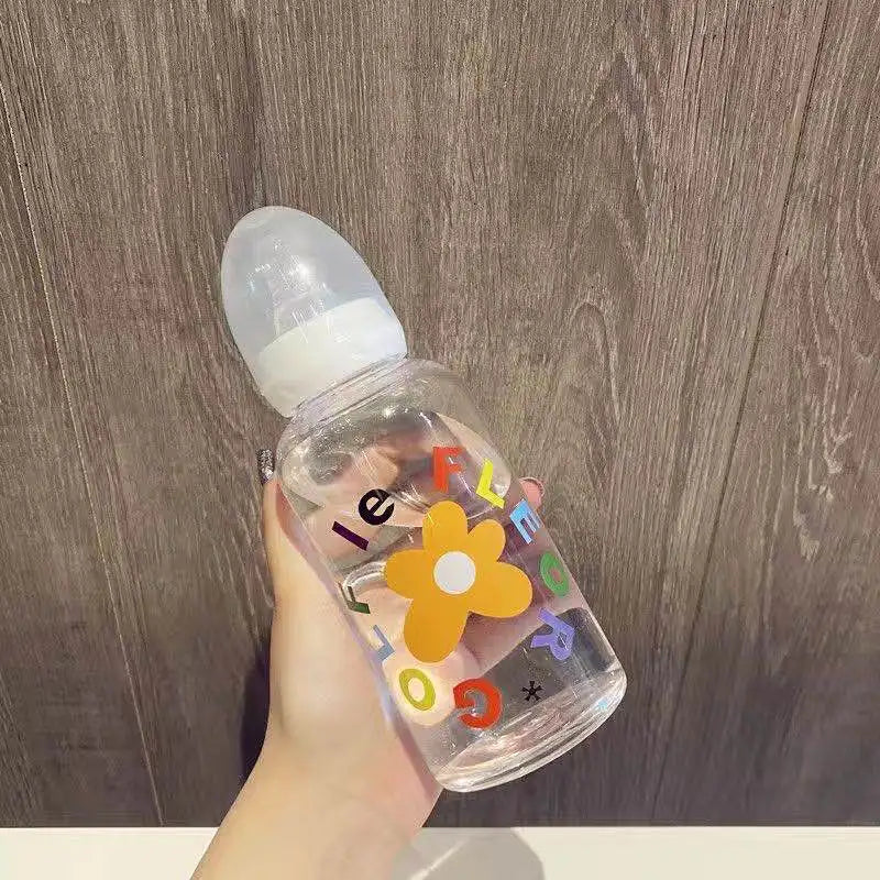 Flower Tritan Water Bottle 400ml Straw 6 Styles – front view