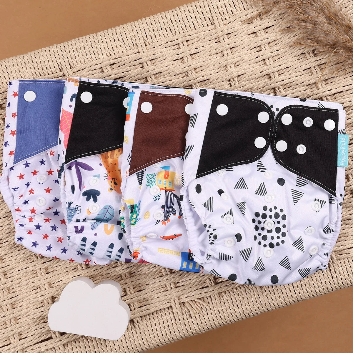 HappyFlute 4PCS Reusable Pocket Cloth Diapers