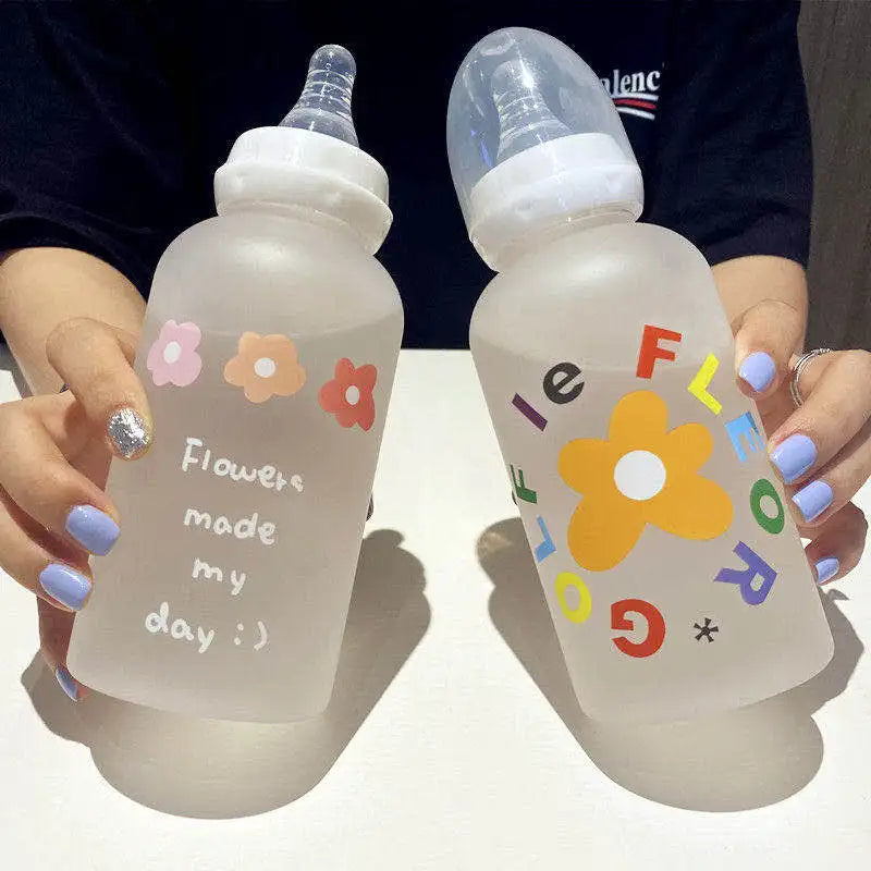 Flower Tritan Water Bottle 400ml Straw 6 Styles – front view