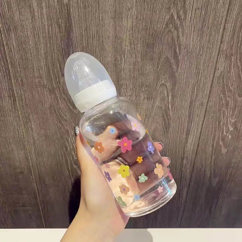 Flower Tritan Water Bottle 400ml Straw 6 Styles – front view