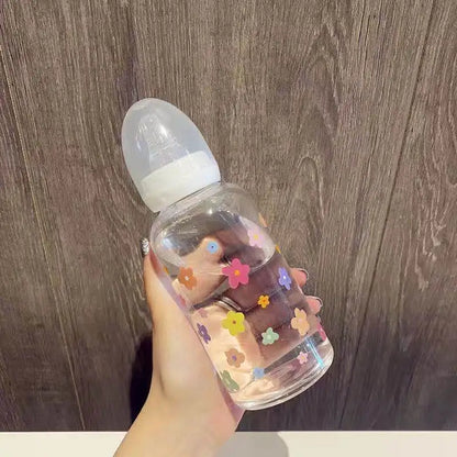 Flower Tritan Water Bottle 400ml Straw 6 Styles – front view