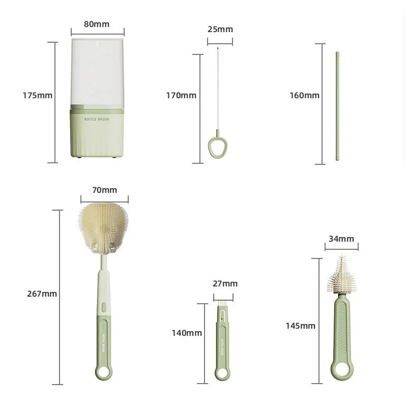 Silicone Bottle Brush Set & Storage Box 4 Colors – front view