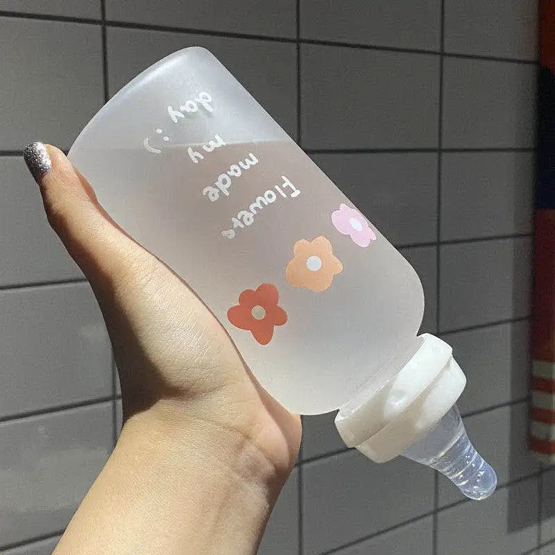 Flower Tritan Water Bottle 400ml Straw 6 Styles – front view