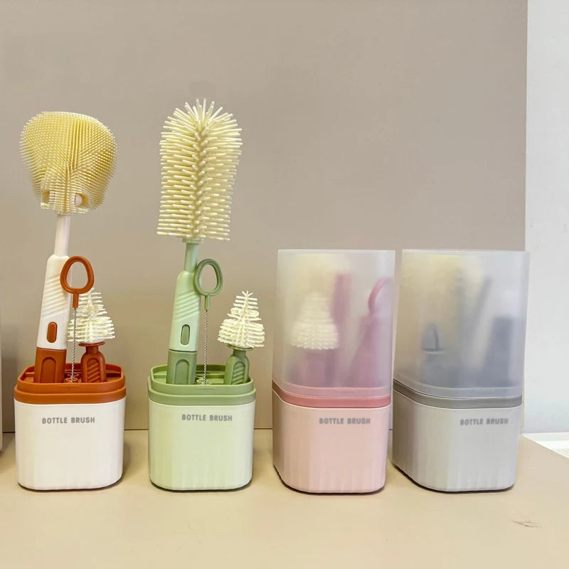 Silicone Bottle Brush Set & Storage Box 4 Colors – front view