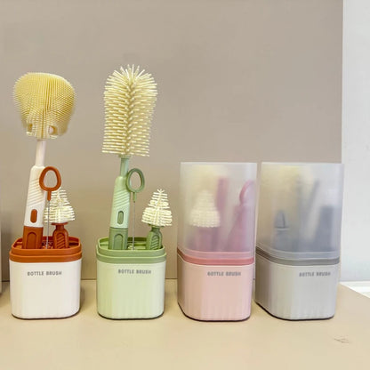 Silicone Bottle Brush Set & Storage Box 4 Colors – front view