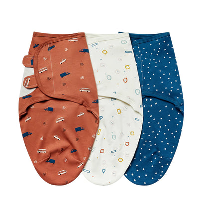 3pcs Cotton Adjustable Swaddle Set 0-6M 12 Prints