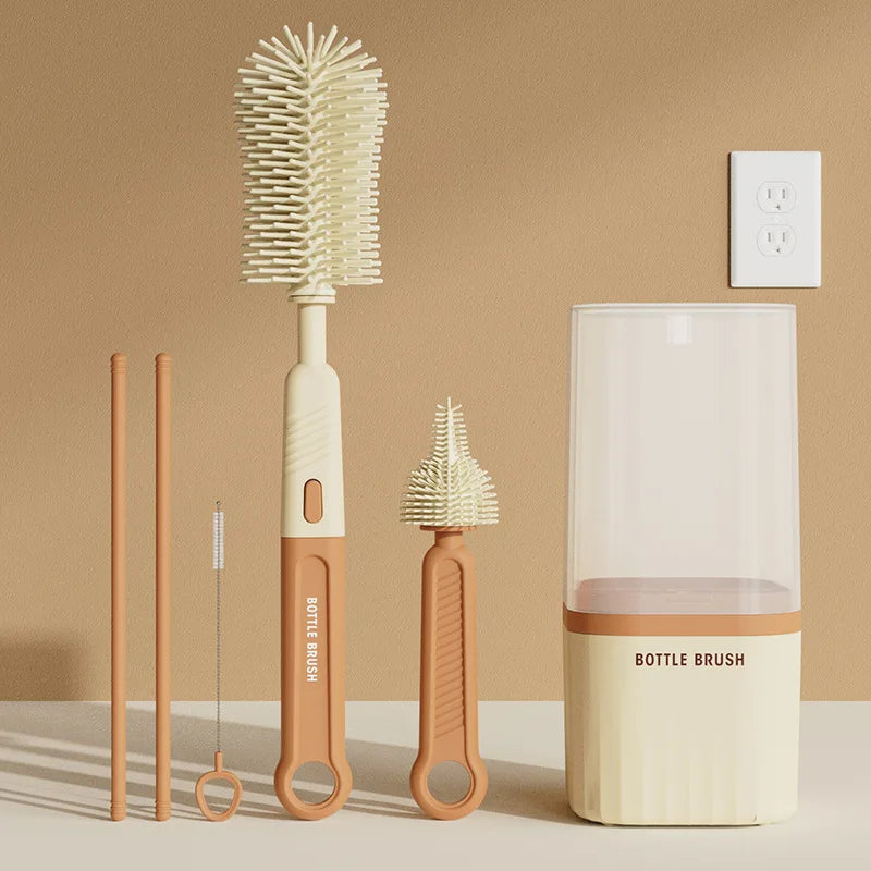 Silicone Bottle Brush Set & Storage Box 4 Colors – front view