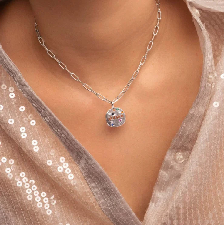 MAMA Zircon Pendant Necklace Stainless Steel