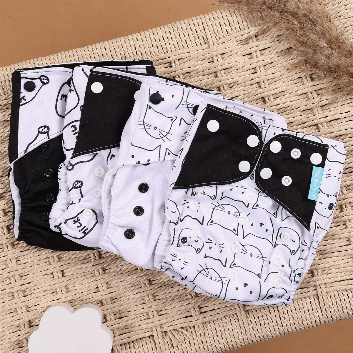 HappyFlute 4PCS Reusable Pocket Cloth Diapers