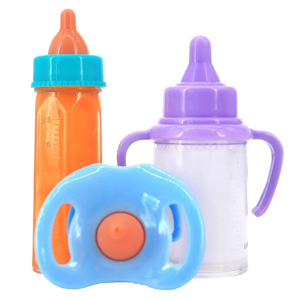 Doll Feeding Bottle Set with Pacifier – milk and juice bottles