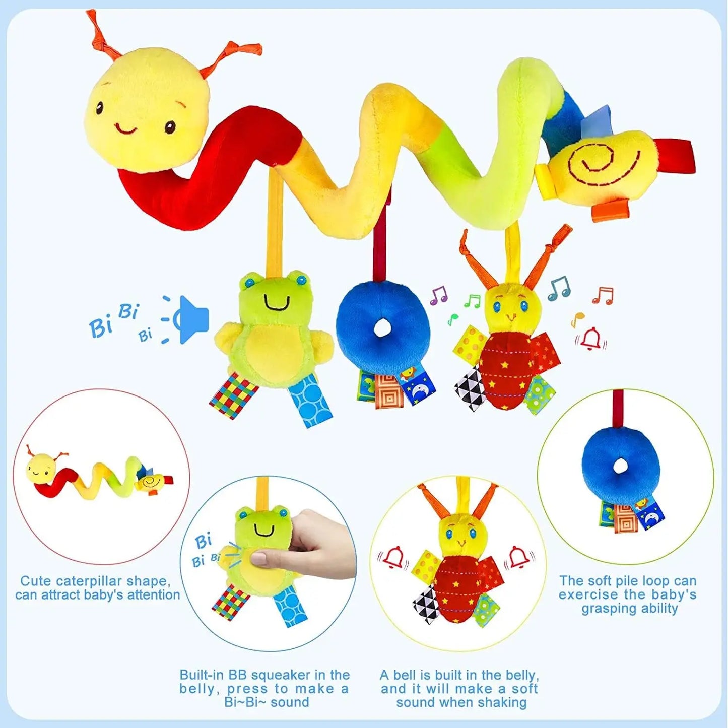 Car Seat Spiral Hanging Rattle Toy Plush Animal 0-24M