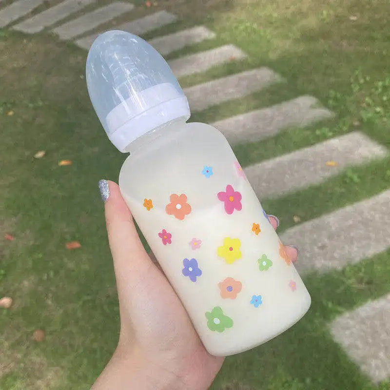 Flower Tritan Water Bottle 400ml Straw 6 Styles – front view