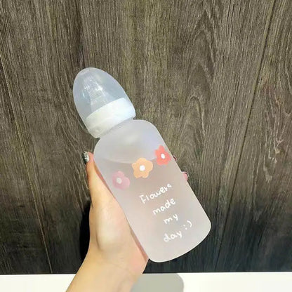 Flower Tritan Water Bottle 400ml Straw 6 Styles – front view