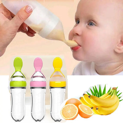 Silicone Squeeze Feeding Bottle with Spoon