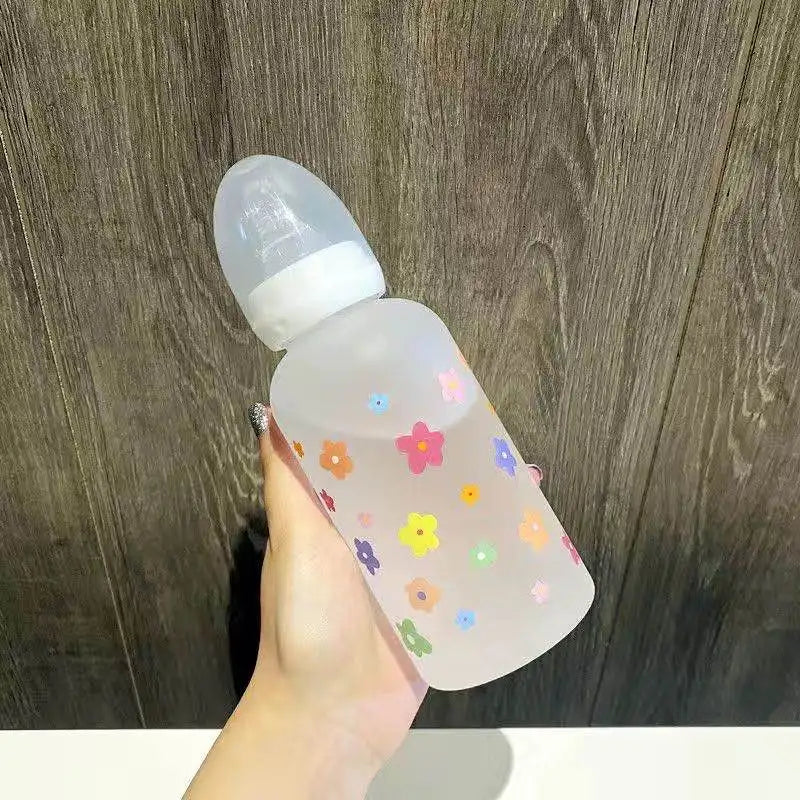 Flower Tritan Water Bottle 400ml Straw 6 Styles – front view