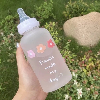 Flower Tritan Water Bottle 400ml Straw 6 Styles – front view