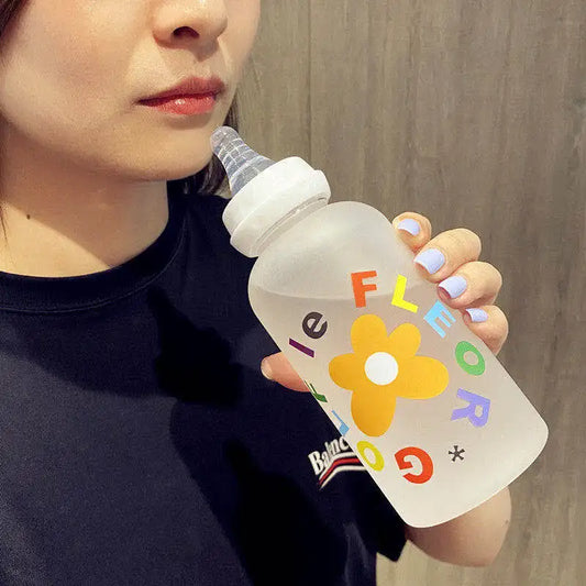 Flower Tritan Water Bottle 400ml Straw 6 Styles – front view