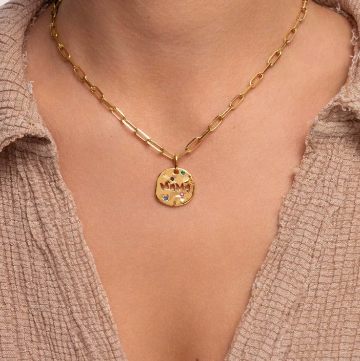 MAMA Zircon Pendant Necklace Stainless Steel
