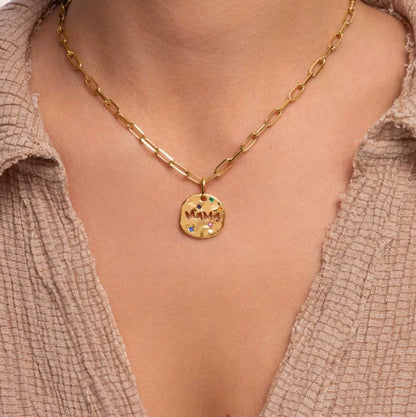 MAMA Zircon Pendant Necklace Stainless Steel