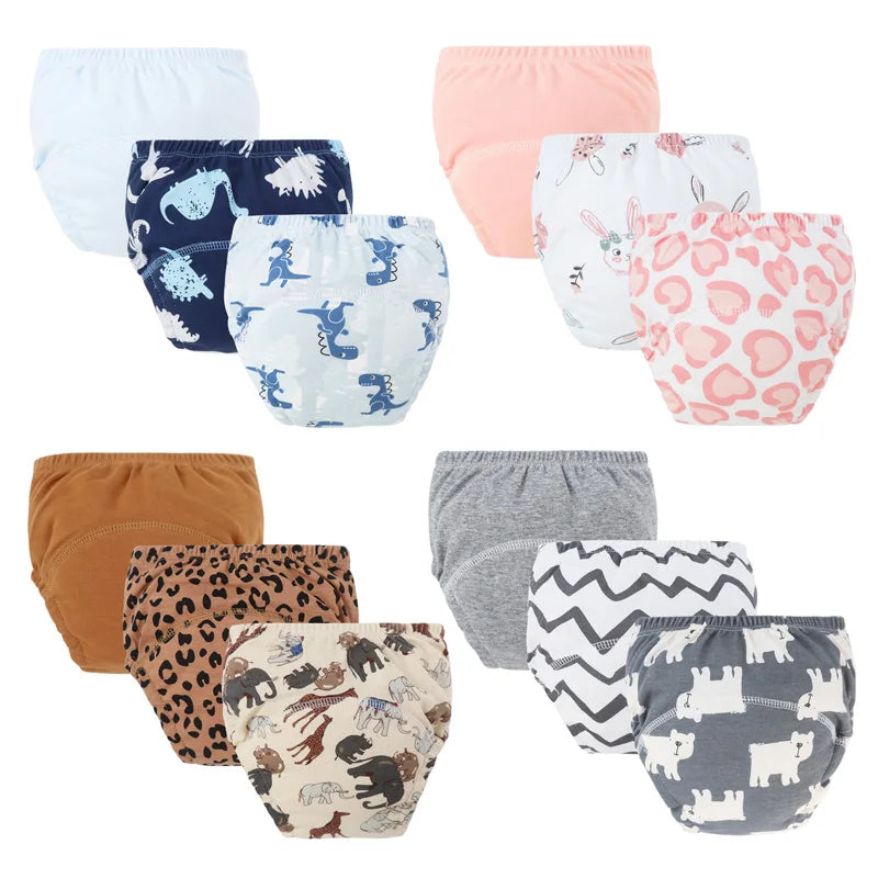 Cotton Training Pants 3-Pack Washable – 5 color options Brown Pink Blue Gray Green
