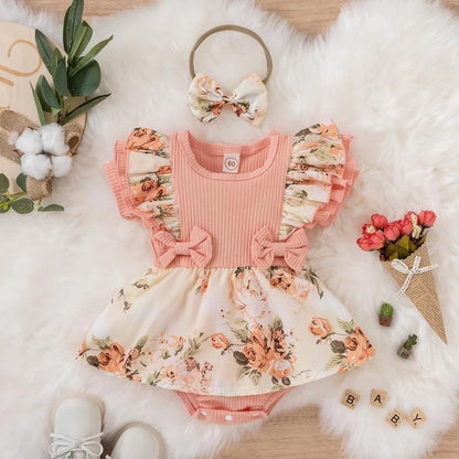 Girl Bowknot Striped Jumpsuit Dress Cotton 0-24M KidsGirl Bowknot Striped Jumpsuit Dress Cotton 0-24M Kids