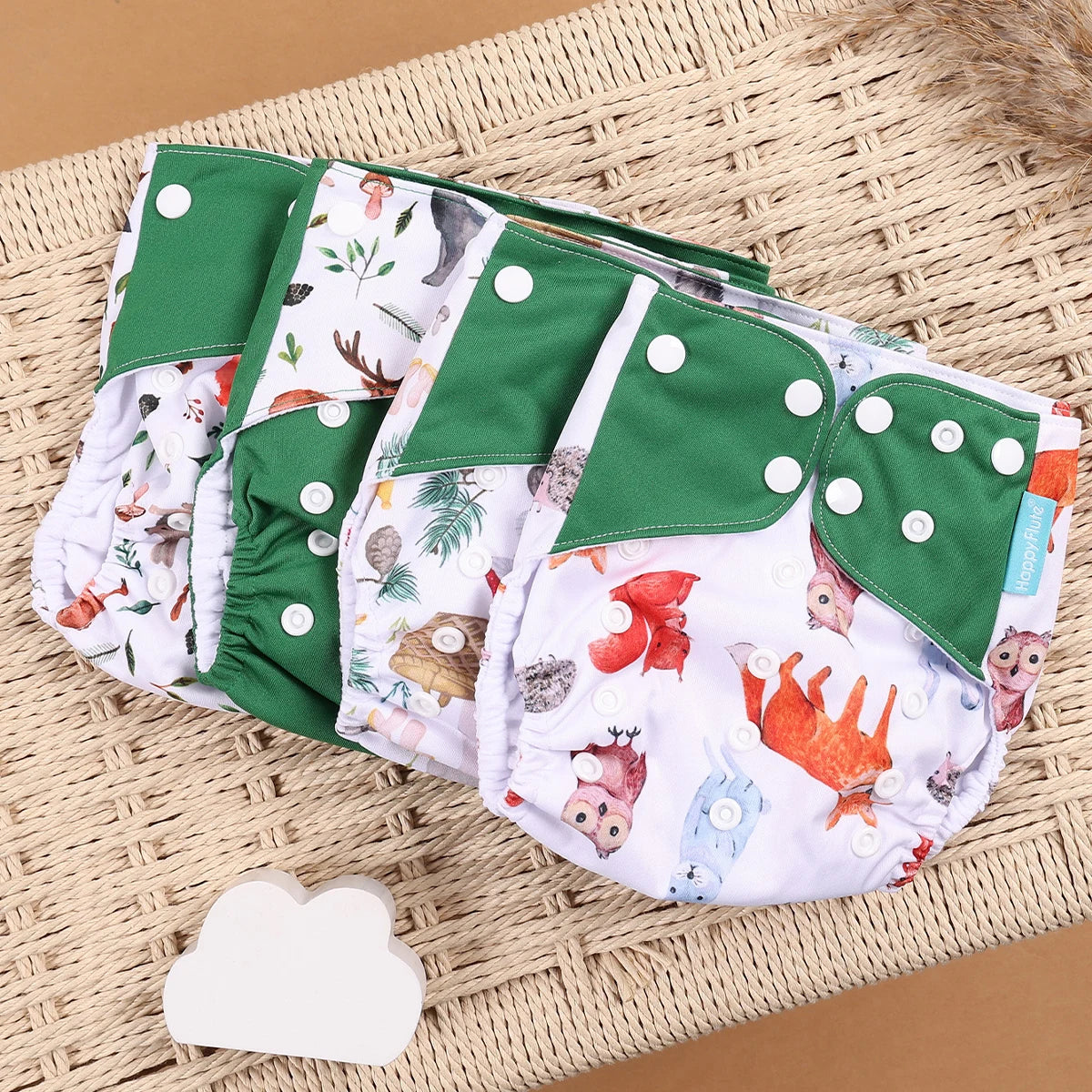 HappyFlute 4PCS Reusable Pocket Cloth Diapers