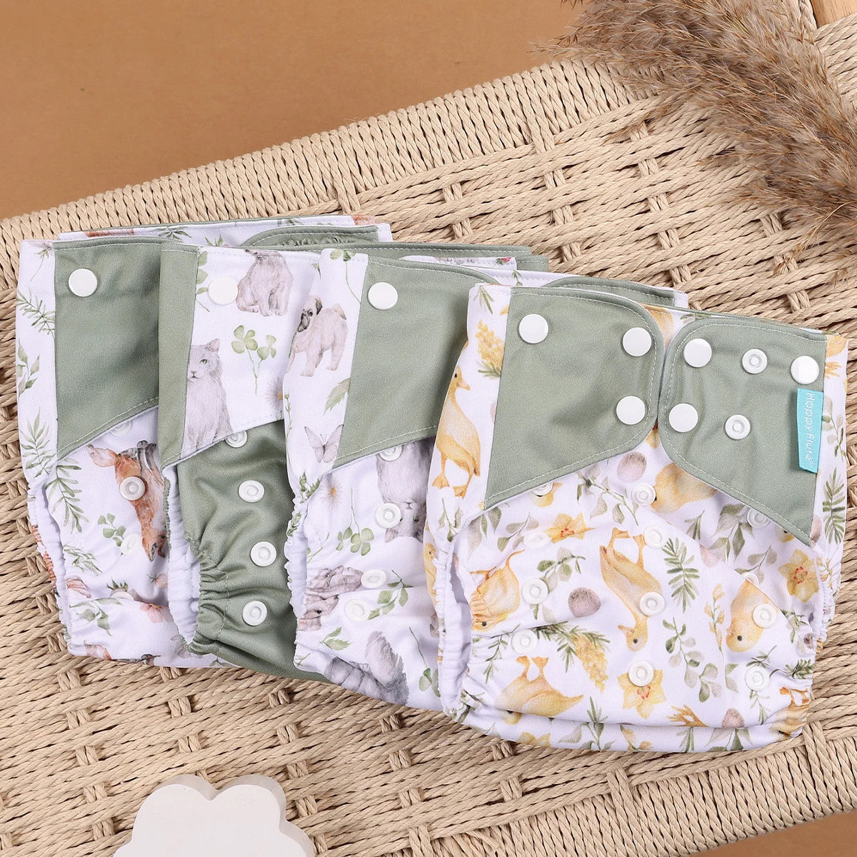 HappyFlute 4PCS Reusable Pocket Cloth Diapers