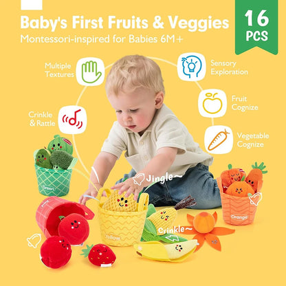 Sensory Fruit Veg Sorting Toy 16PCS 6-12M