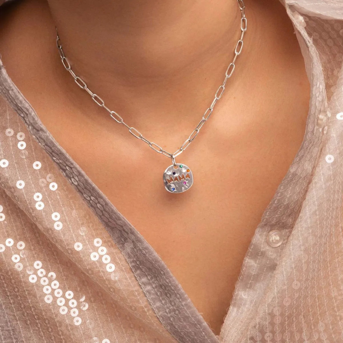 MAMA Zircon Pendant Necklace Stainless Steel