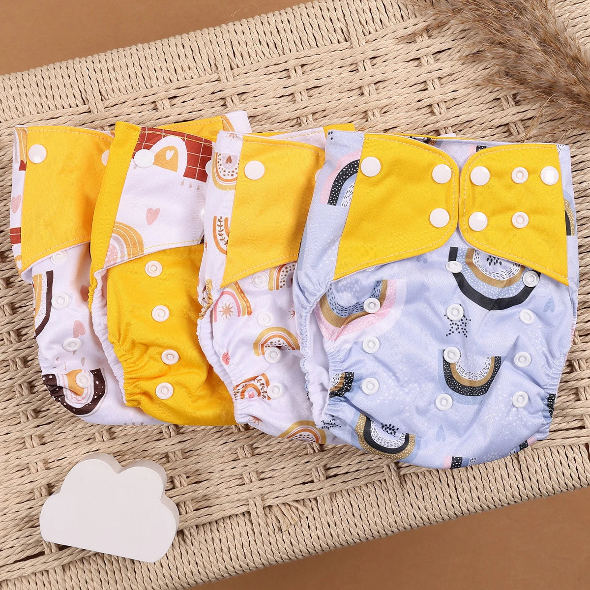 HappyFlute 4PCS Reusable Pocket Cloth Diapers