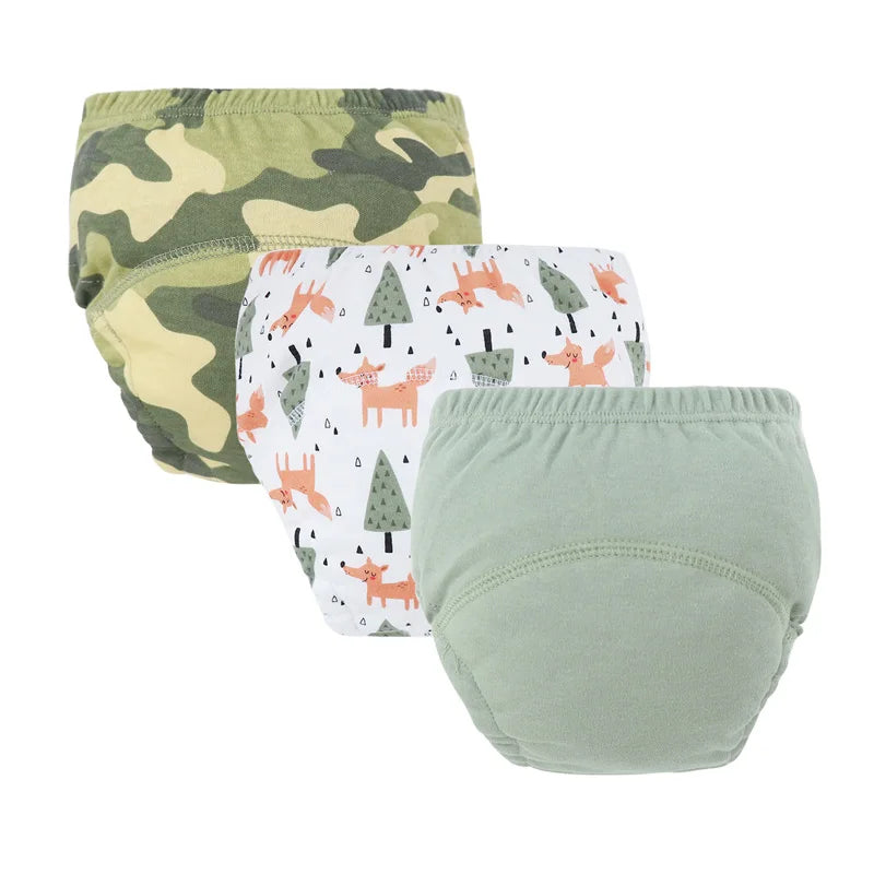 Cotton Training Pants 3-Pack Washable – 5 color options Brown Pink Blue Gray Green