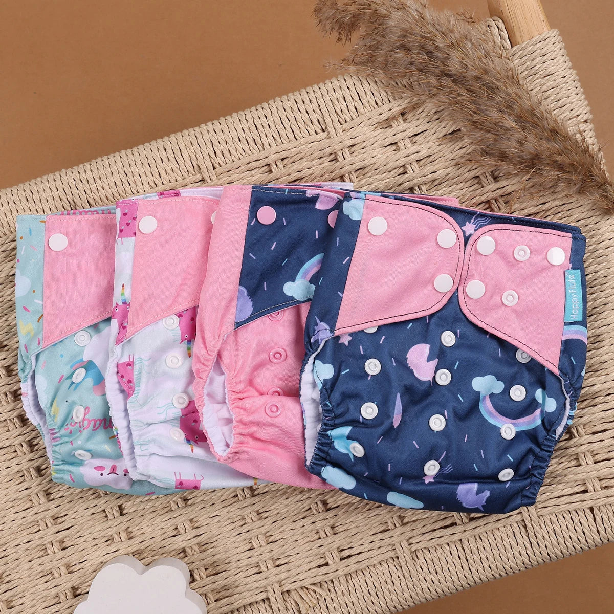HappyFlute 4PCS Reusable Pocket Cloth Diapers