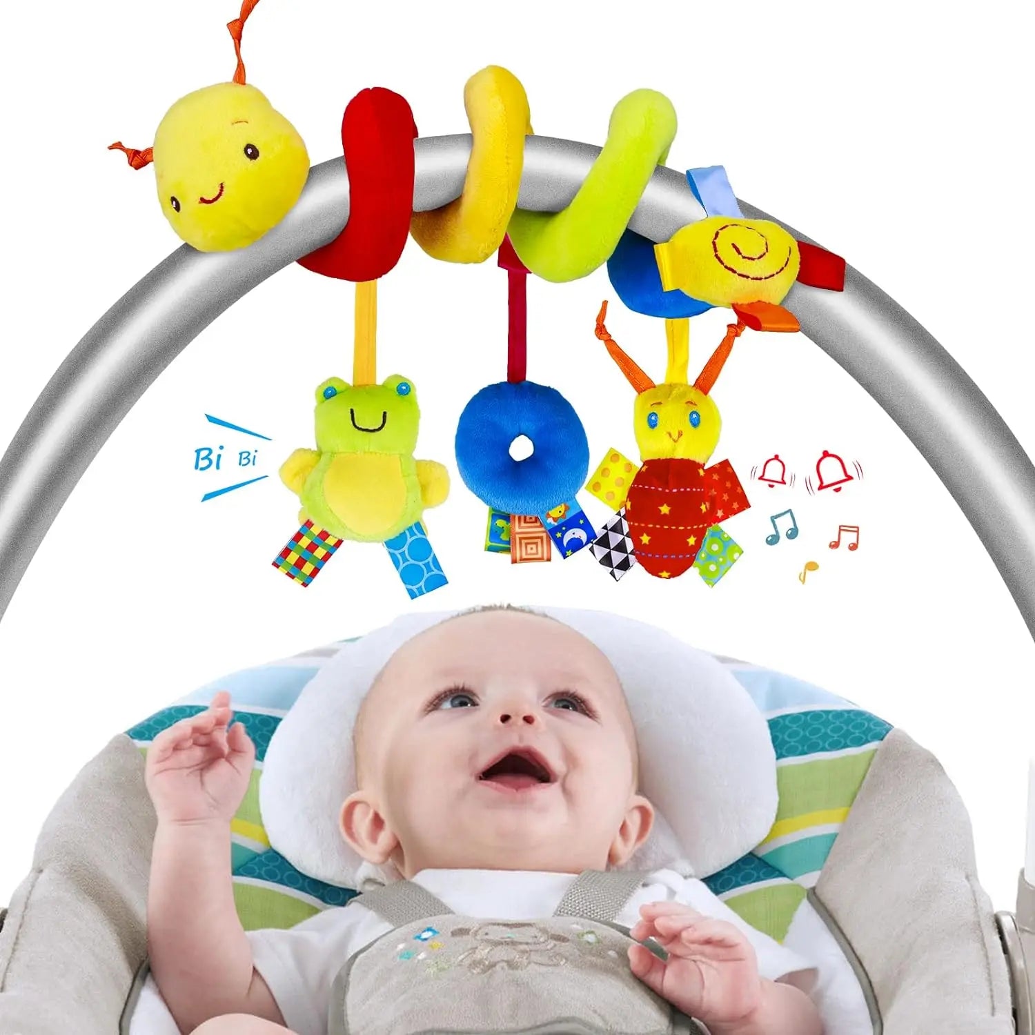 Car Seat Spiral Hanging Rattle Toy Plush Animal 0-24M
