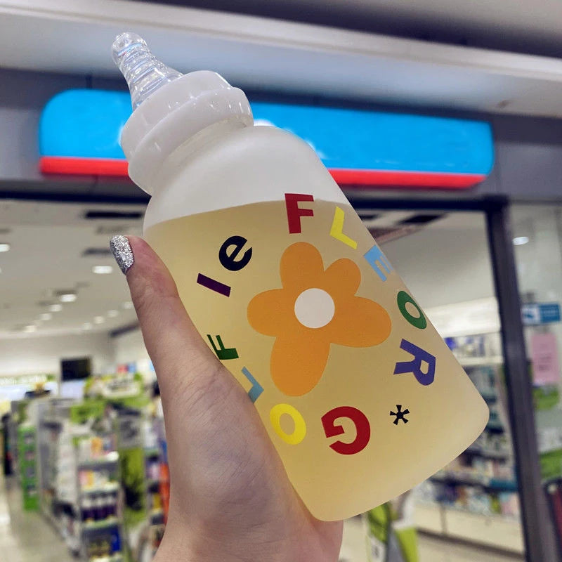 Flower Tritan Water Bottle 400ml Straw 6 Styles – front view