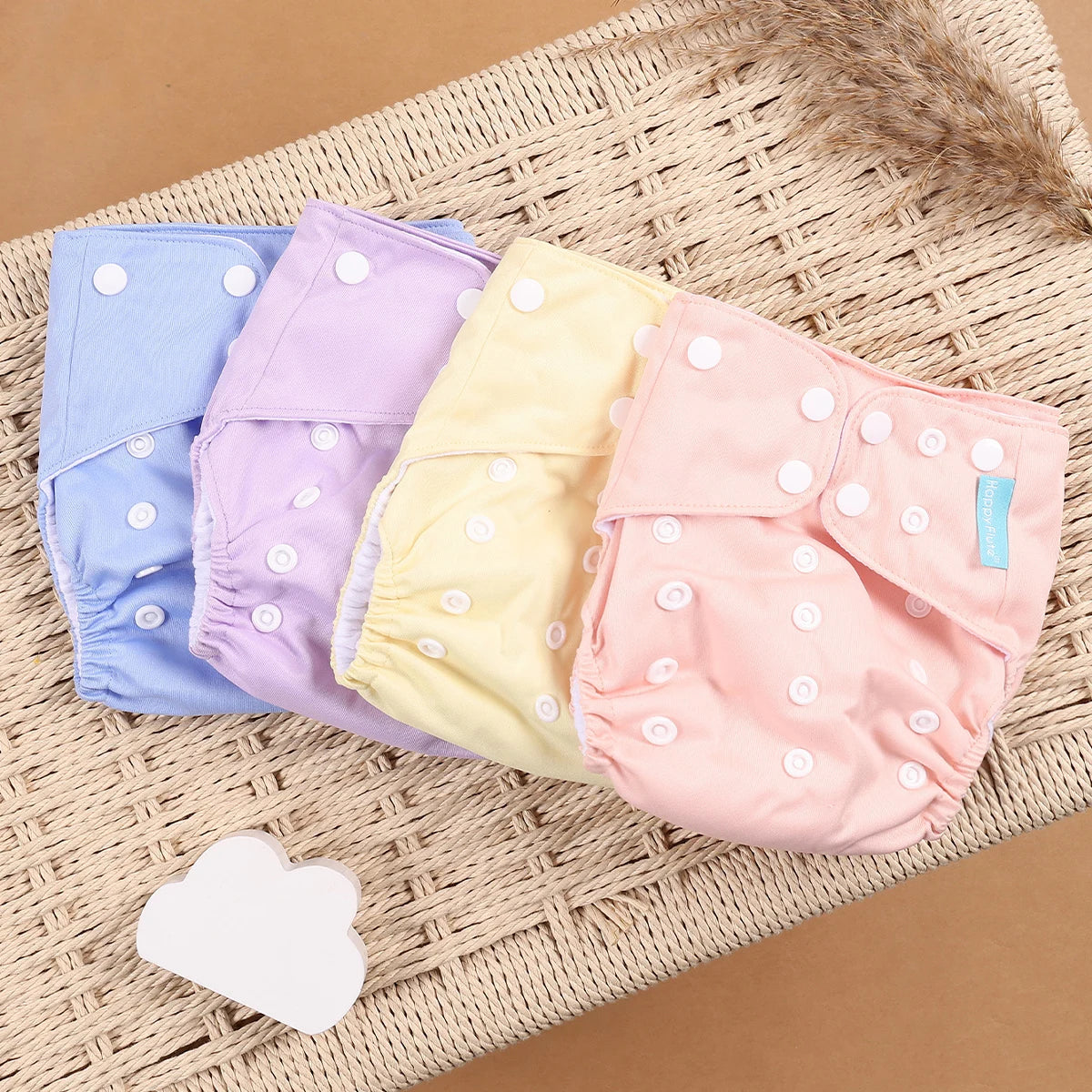 HappyFlute 4PCS Reusable Pocket Cloth Diapers