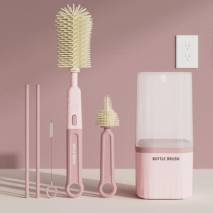 Silicone Bottle Brush Set & Storage Box 4 Colors – front view