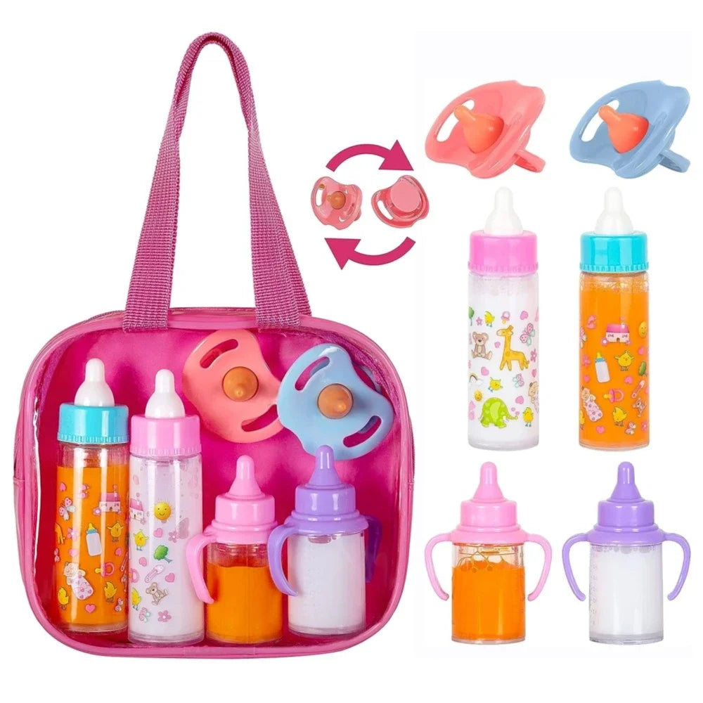 Doll Feeding Bottle Set 2pc Magic Bottles & Pacifier – milk and juice bottles