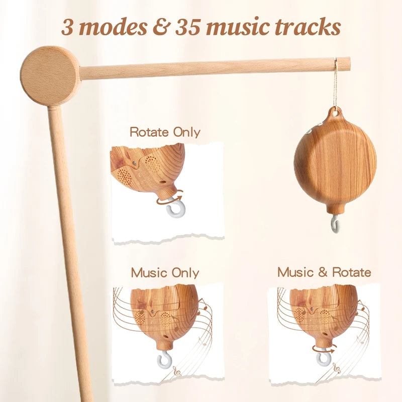 Wooden Revolving Music Box Crib Mobile 0-12M