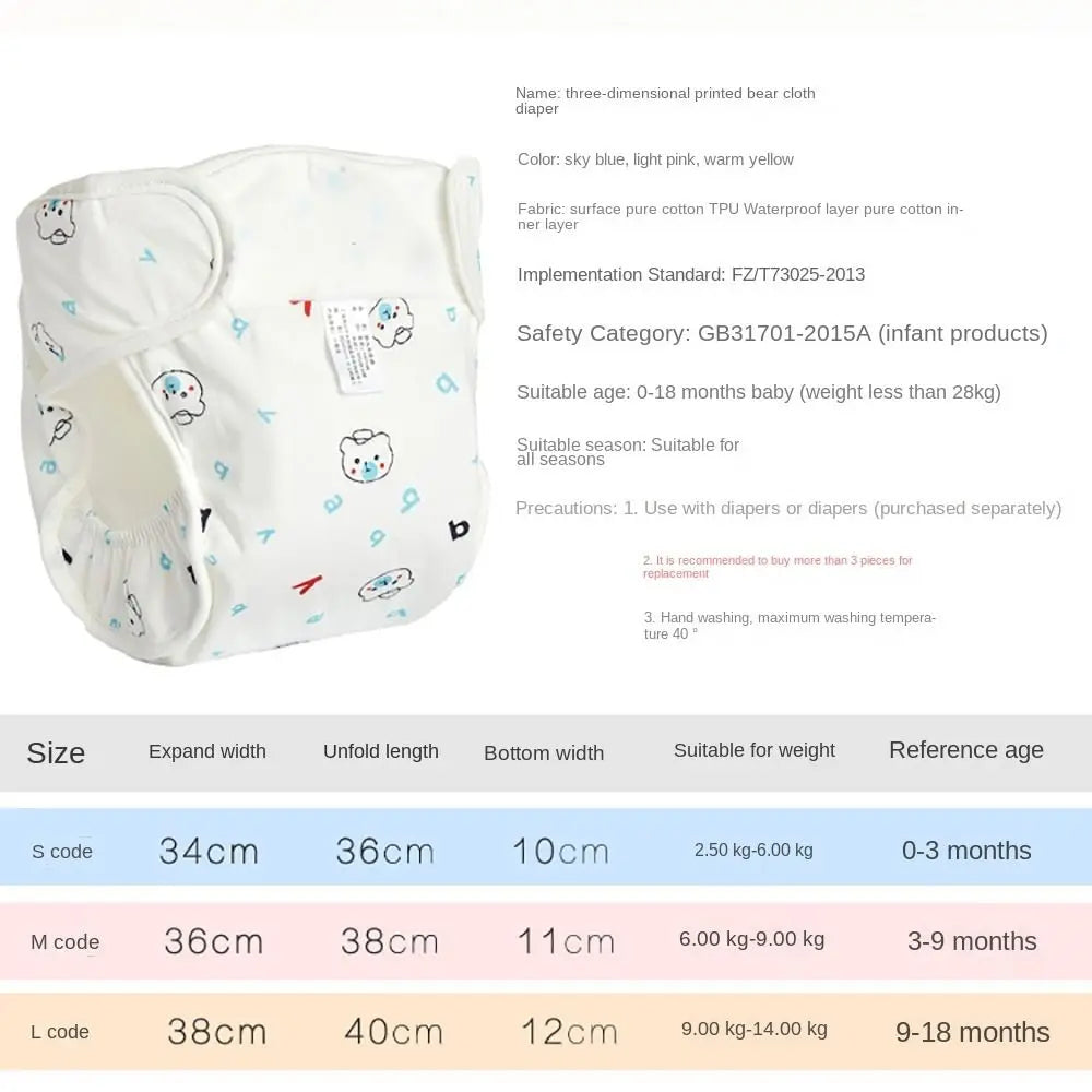 Bear Diaper Pants Reusable Cotton 0-12M
