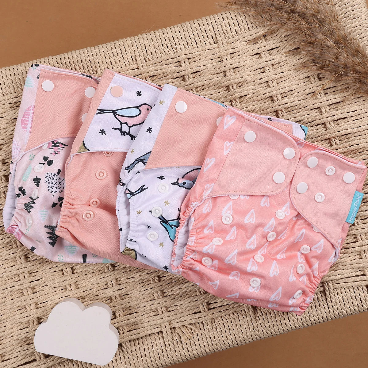 HappyFlute 4PCS Reusable Pocket Cloth Diapers