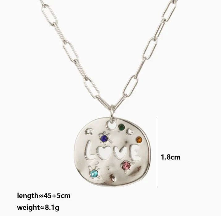 MAMA Zircon Pendant Necklace Stainless Steel