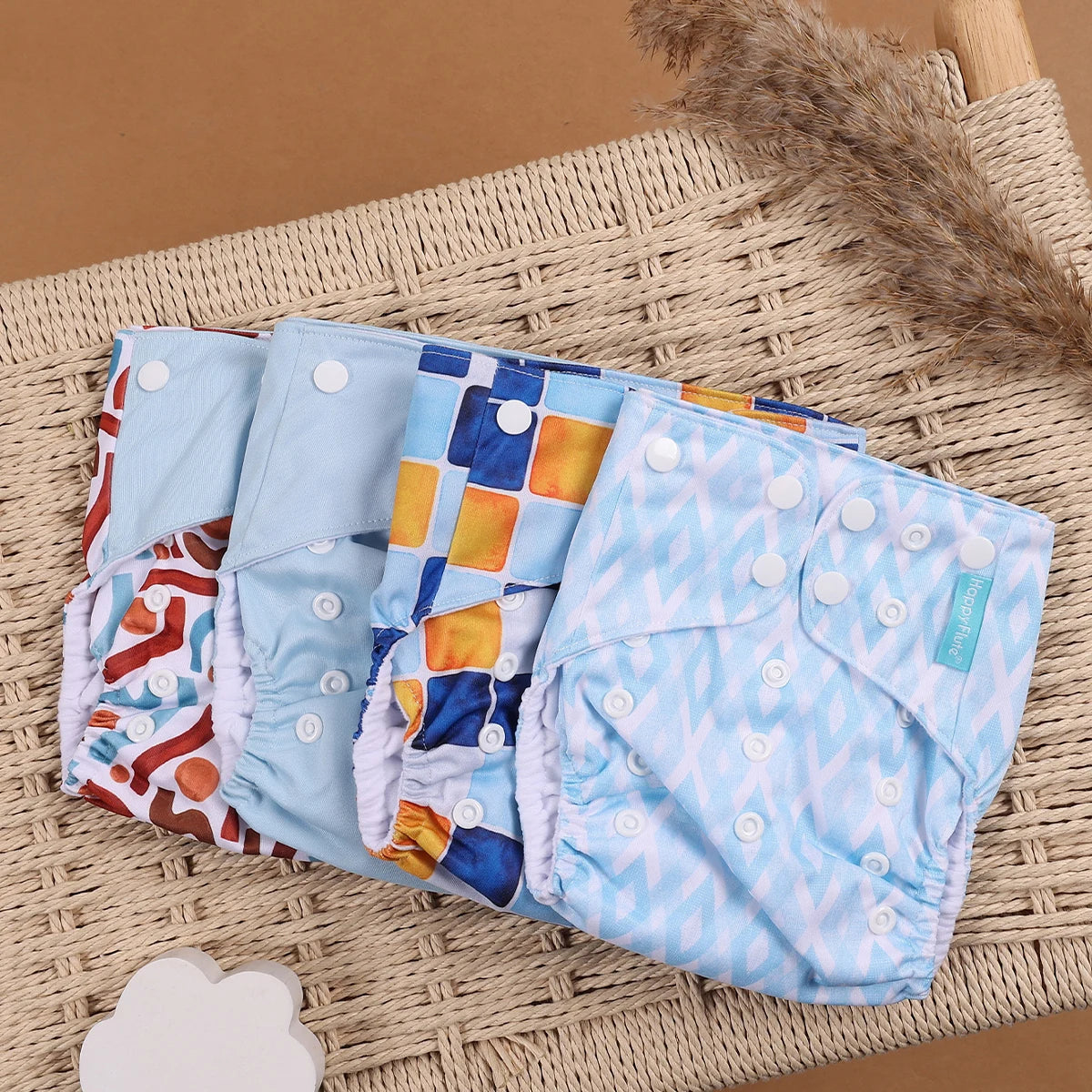 HappyFlute 4PCS Reusable Pocket Cloth Diapers