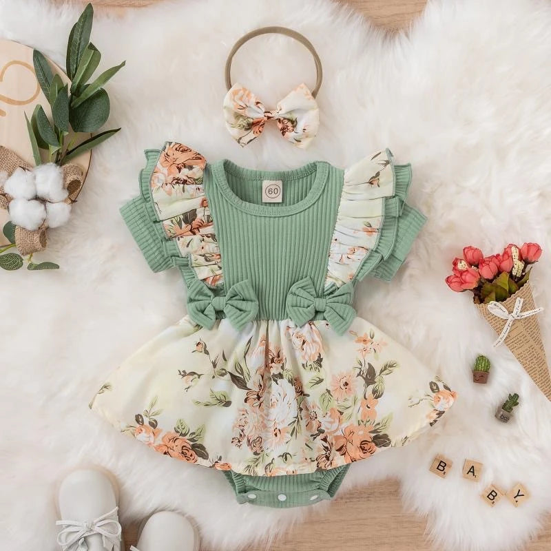 Girl Bowknot Striped Jumpsuit Dress Cotton 0-24M Kids